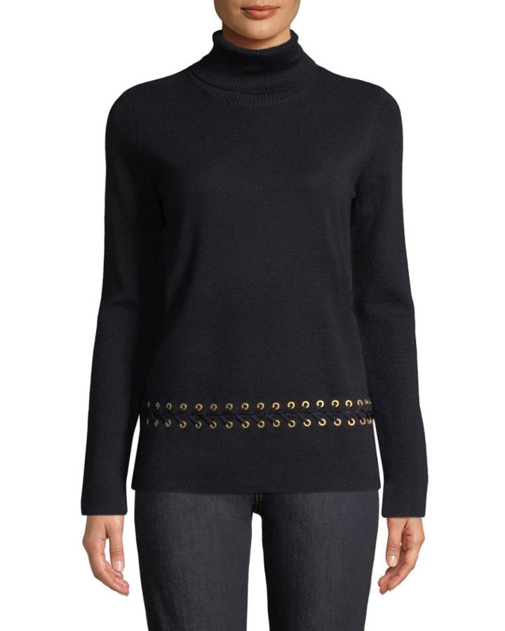 Turtleneck Sweater W/ Grommet Trim