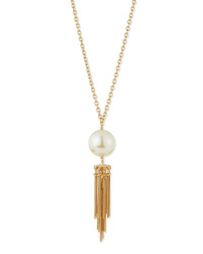 Long Golden Simulated Pearl Tassel Pendant Necklace