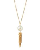 Long Golden Simulated Pearl Tassel Pendant Necklace