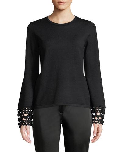 Crochet-cuff Crewneck