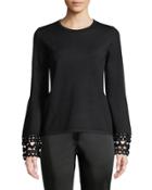 Crochet-cuff Crewneck