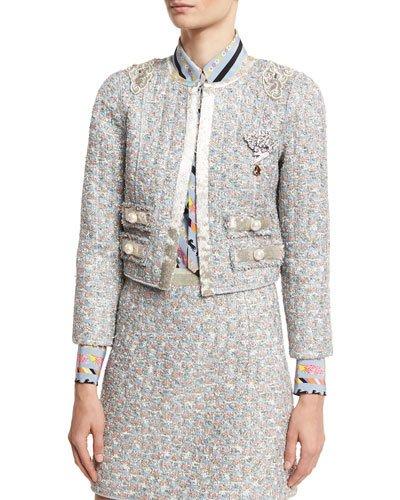 Embellished Tweed Jacket, White/multi