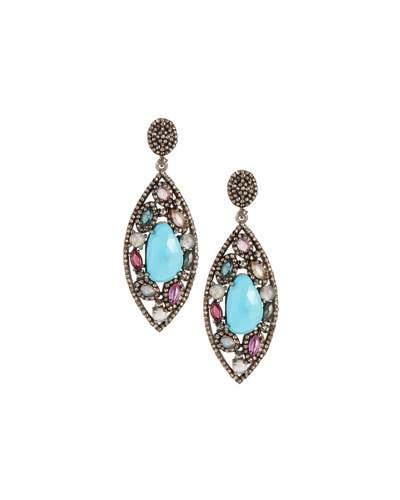 Sleeping Beauty Turquoise, Tourmaline & Diamond Drop Earrings