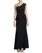 One-shoulder Beaded Peplum Gown