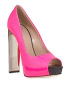 Patent Leather Peep-toe Platform Pumps