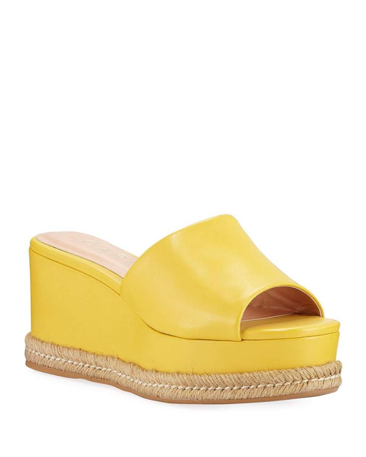 Gaby Leather Platform Wedge Sandals, Yellow
