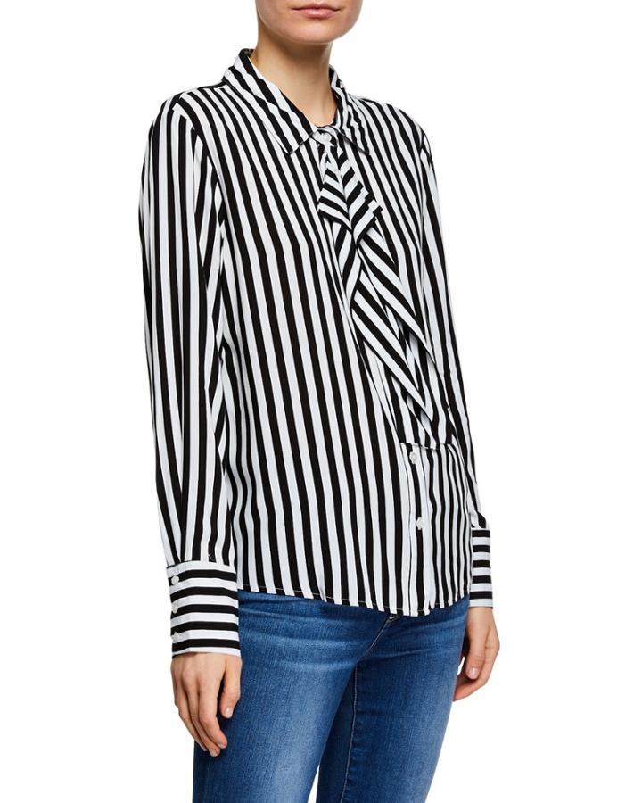 Clemons Striped Ruffle-front Blouse