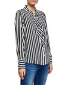 Clemons Striped Ruffle-front Blouse