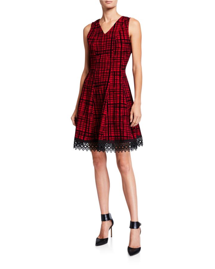 Sleeveless V-neck Jacquard Knit Dress