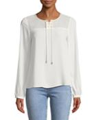 Lace-yoke Tie Front Blouse