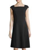 Seamed Bateau-neck Cap-sleeve Fit-&-flare Dress