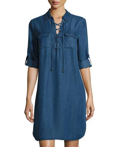 3/4-sleeve Chambray Dress,