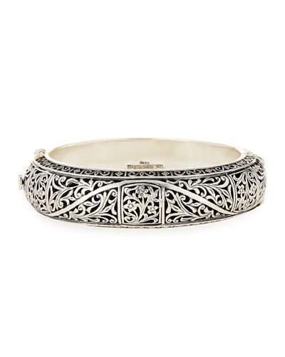 Silver Classics Etched Floral Bangle Bracelet