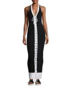 Ribbed Lace-front Maxi Dress, Black/white