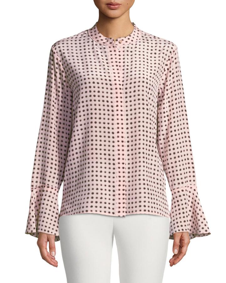 Polka-dot Mandarin Collar Bell-sleeve