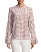 Polka-dot Mandarin Collar Bell-sleeve