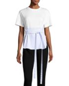 Short-sleeve Combo Tie-waist Tee, Blue/white