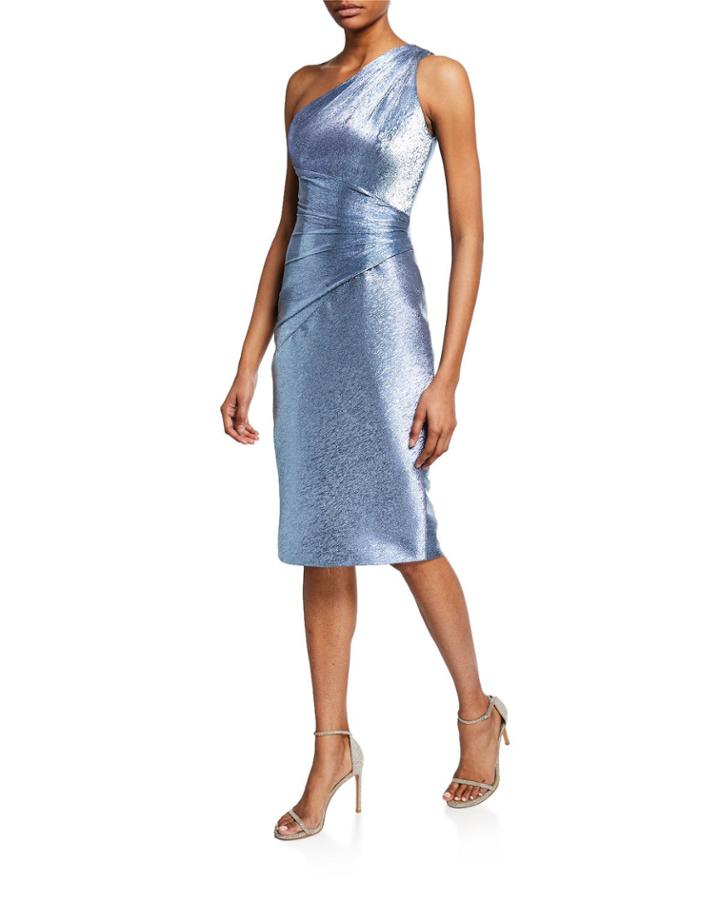 Metallic One-shoulder Cocktail Dress With Ruching