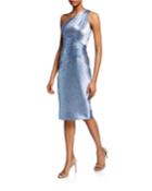 Metallic One-shoulder Cocktail Dress With Ruching
