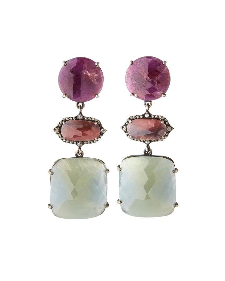 Champagne Rose-cut Diamond & Sapphire Earrings