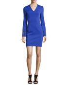 Long-sleeve Eyelet Cocktail Dress, Electric Blue