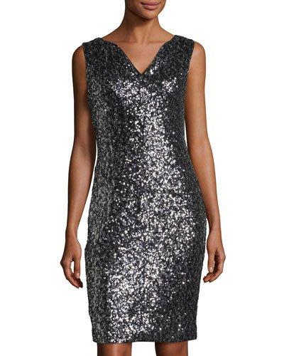 Notched-collar Sequined