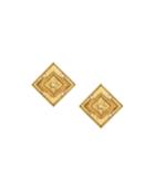 Estate 18k Gold Square Stud & Diamond Earrings