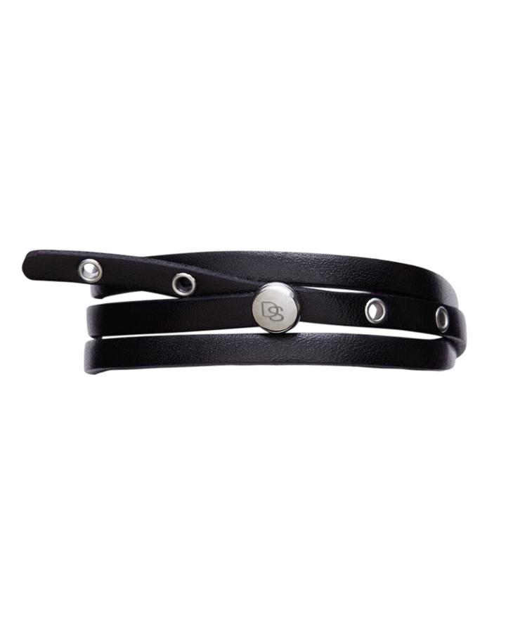 Men's Adjustable Leather Wrap Bracelet, Black