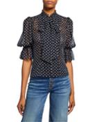 Calixte Embroidered Dot Tie-neck Top