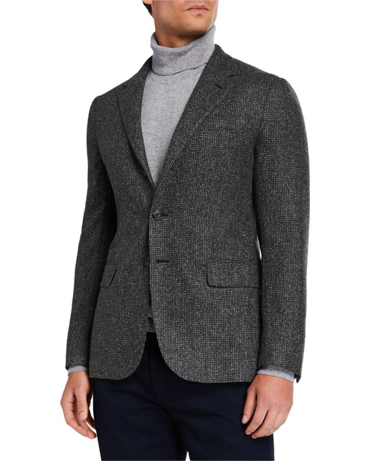 Men's Marled Wool-blend Tailored Blazer Jacket