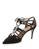 Roma Lace-up Suede 75mm Pump, Black