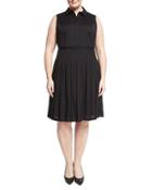 Sade Pleated Eyelet Dress, Black,