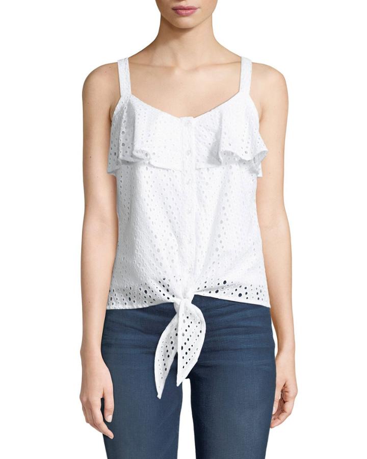 Eyelet-embroidered Tie-front Blouse