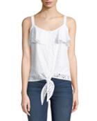 Eyelet-embroidered Tie-front Blouse