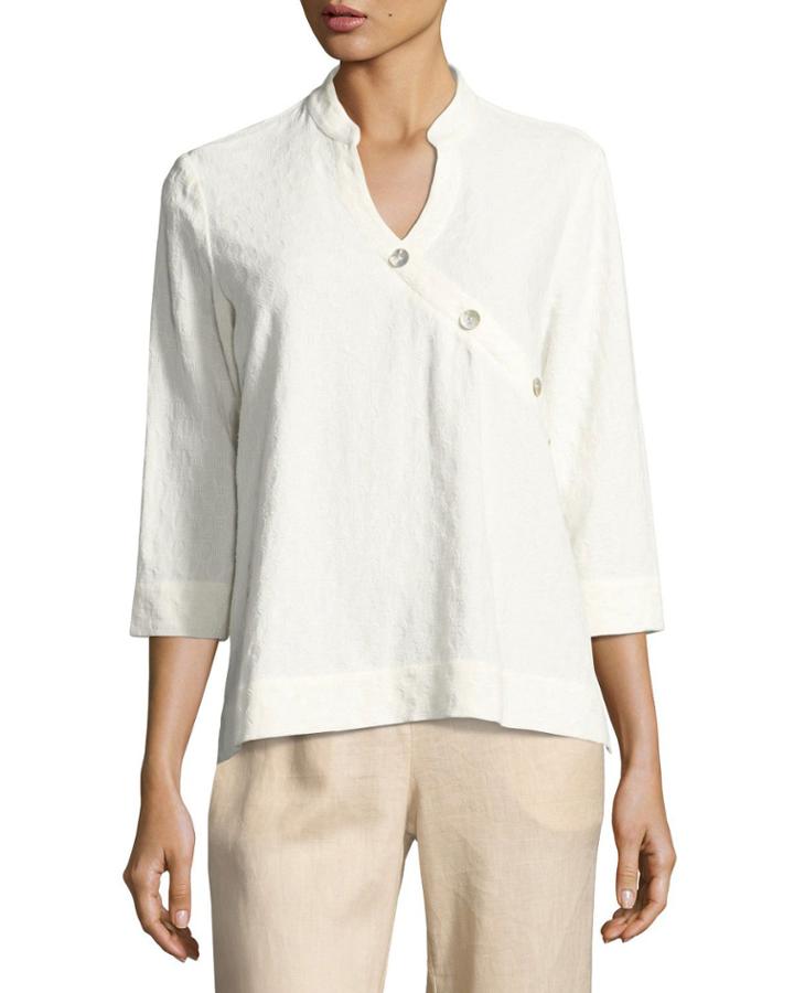Textured Linen-blend 3/4-sleeve Top,