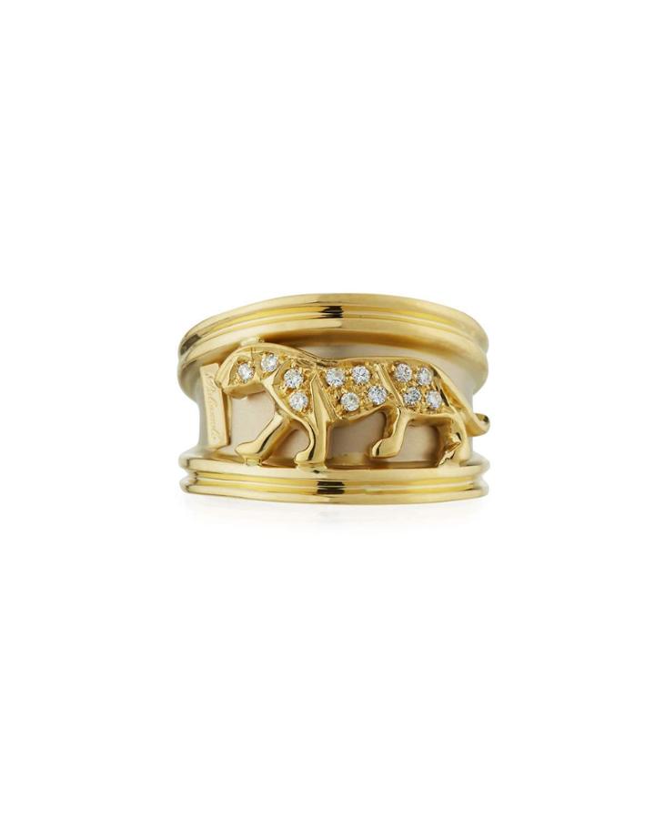 18k Yellow Gold Diamond Cat Ring,