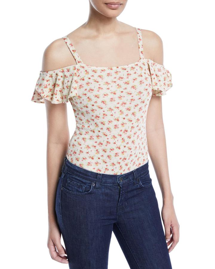 Cold-shoulder Floral Ponte Bodysuit