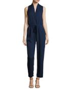 Sleeveless Faux-wrap Jumpsuit, Blue