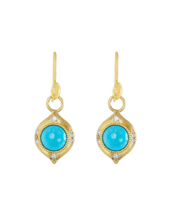 18k Moroccan Round Drop Earrings, Turquoise