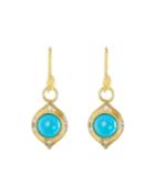 18k Moroccan Round Drop Earrings, Turquoise