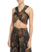 Floral-jacquard Satin Cross-front Bra Top