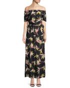 Off-the-shoulder Birds Of Paradise Maxi Jersey Dress