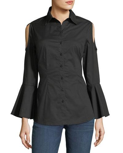 Cold-shoulder Poplin Blouse