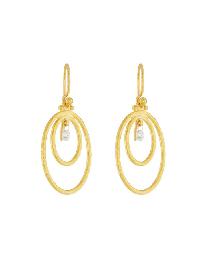 24k Dew Double-oval Hoop Earrings W/ Diamond