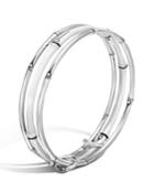 Three-row Linked Bamboo Bangle With White Enamel,