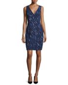 Sleeveless Brushstroke-print Sheath Dress, Blue
