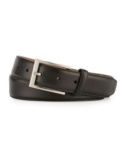 Crosshatched Leather Belt, Black