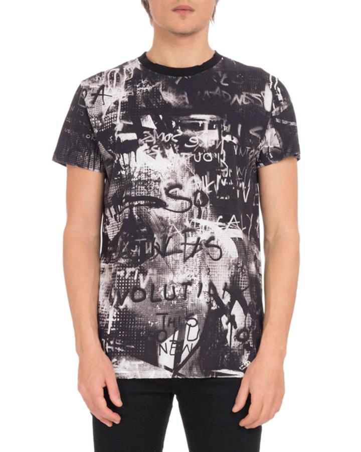 Men's Crewneck Short-sleeve Graffiti-print Cotton T-shirt