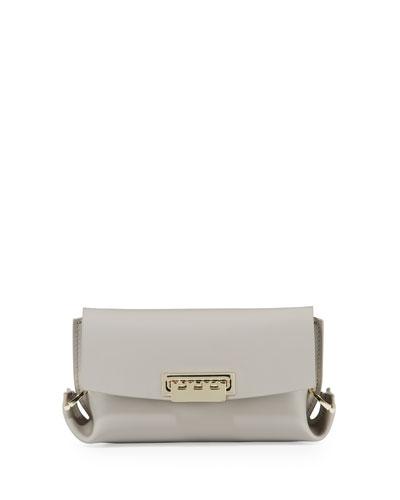 Eartha Folded-gusset Leather Crossbody Bag, Dust