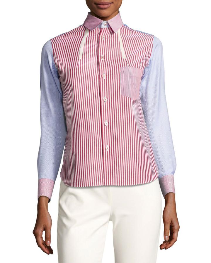 Short Mixed-stripe Patchwork Blouse